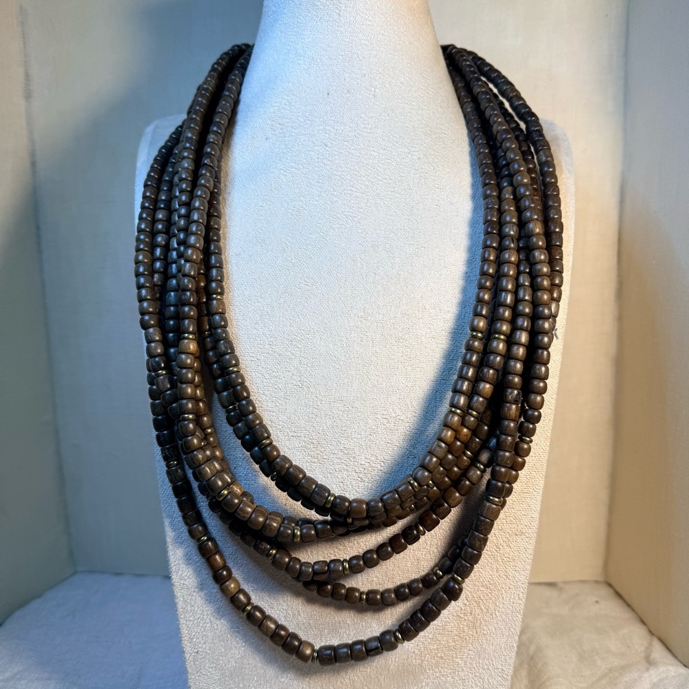 Vintage Gerda Lynggaard Monies 7 Strand Wooden Beaded Necklace